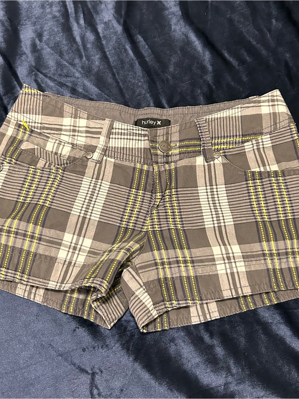 Hurley Plaid Brown and Yellow Women's Shorts